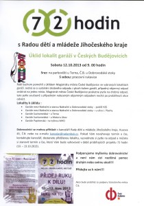 Plakát 72 hodin 2013 s Radou dětí a mládeže Jihočeského kraje