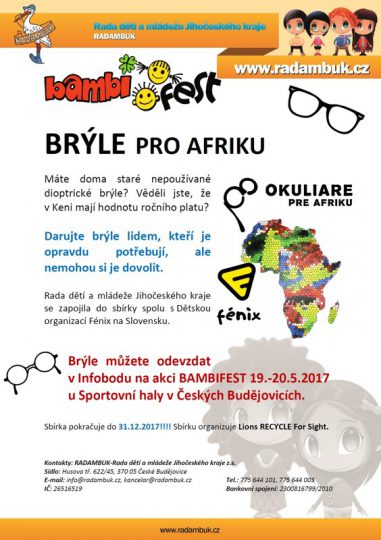 Sbírka brýlí pro Afriku na BAMBIFESTU 19.-20.5.2017