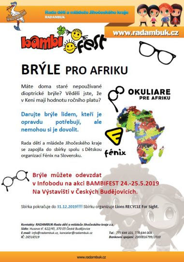 Sbírka brýlí pro Afriku na BAMBIFESTu 24.-25.5.2019
