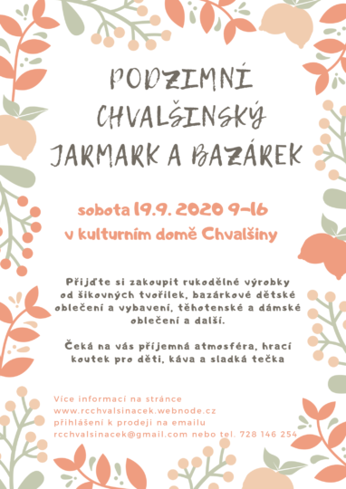 19.9.2020 - Podzimní jarmark a bazárek Chvalšiny